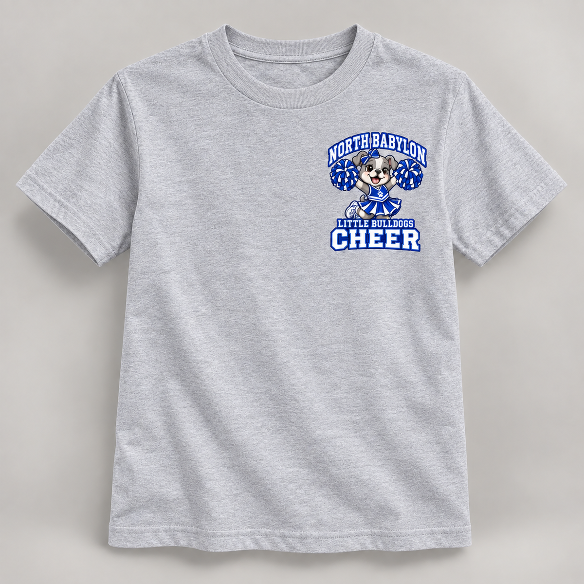 North Babylon Little Bulldogs Cheer youth T-shirt in Athletic Heather Gray