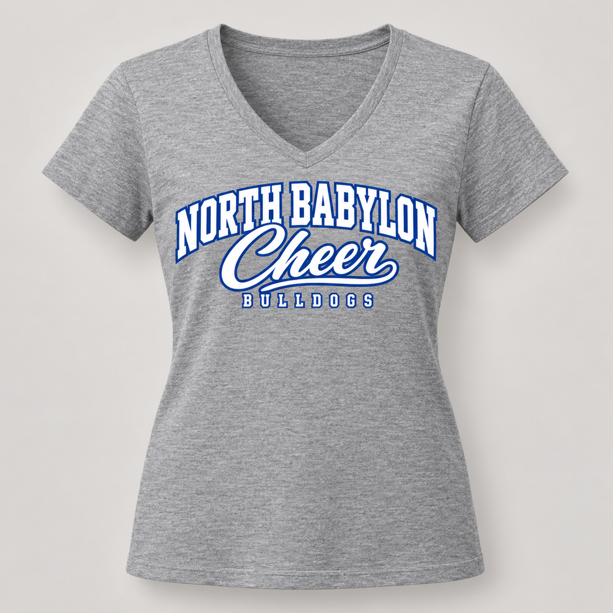 Athletic Heather North Babylon Bulldogs Cheer women's V-neck T-shirt
