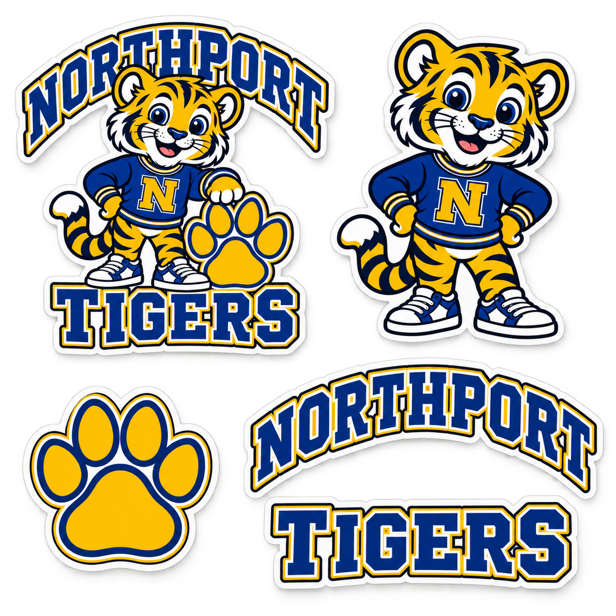 Northport Little Tigers Five-Piece Sticker Pack — printed design preview