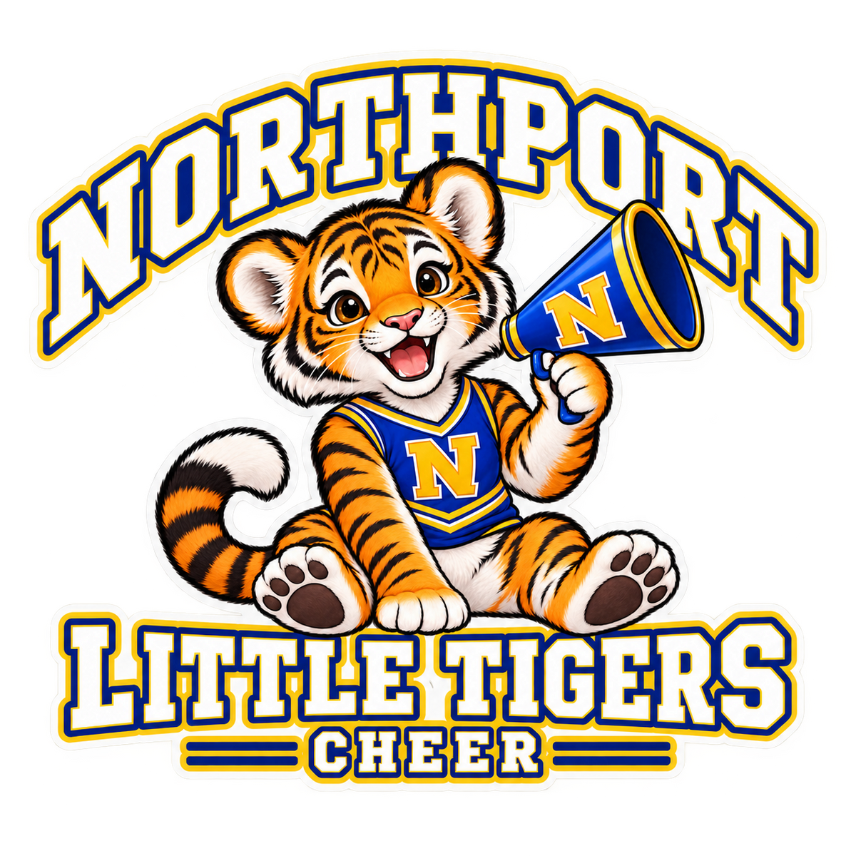 Northport Little Tigers Cheer Die-Cut Sticker — Blue & Gold