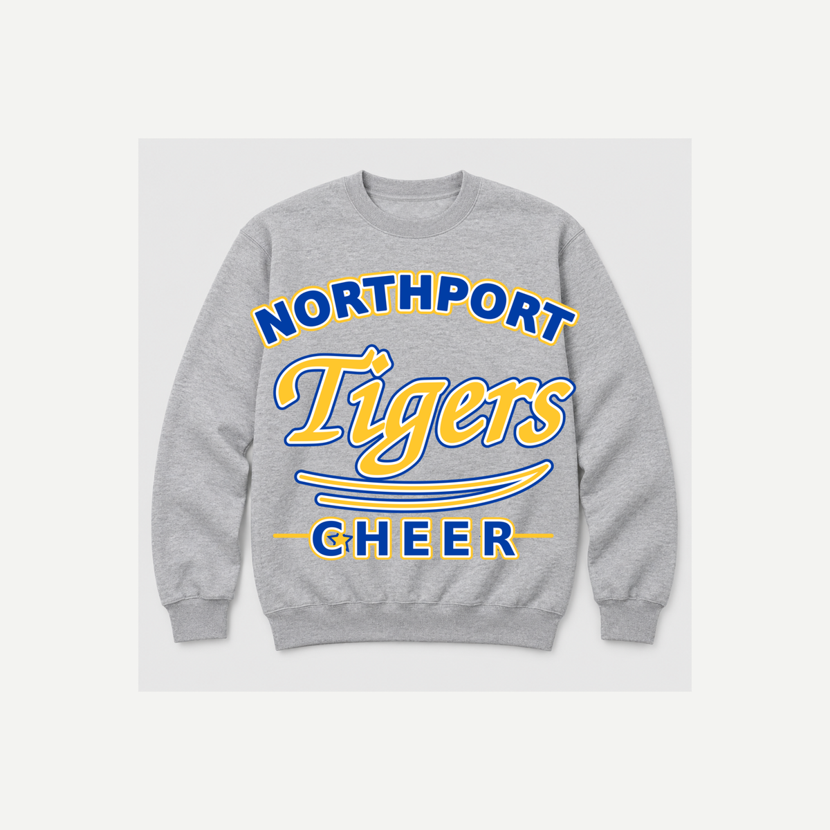 Northport Tigers Cheer varsity script adult crewneck in Athletic Heather