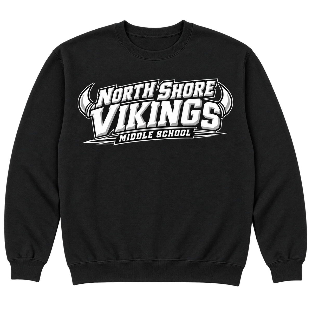 Black North Shore Middle School — Power Type Crewneck, adult fit front digital mockup