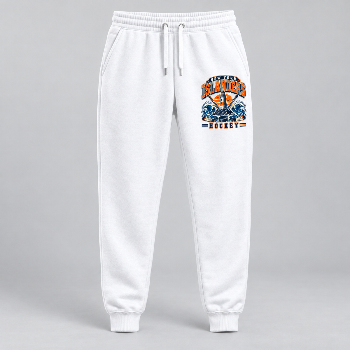 New York Islanders Coastal Retro Unisex Fleece Joggers in White, front view