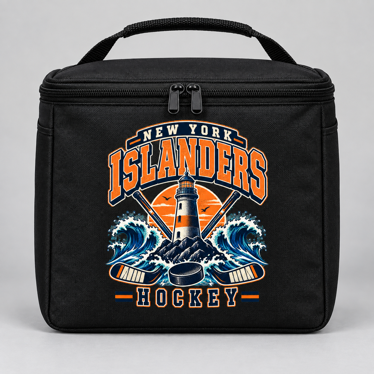 New York Islanders Coastal Retro Insulated Lunch Bag in Black, front view
