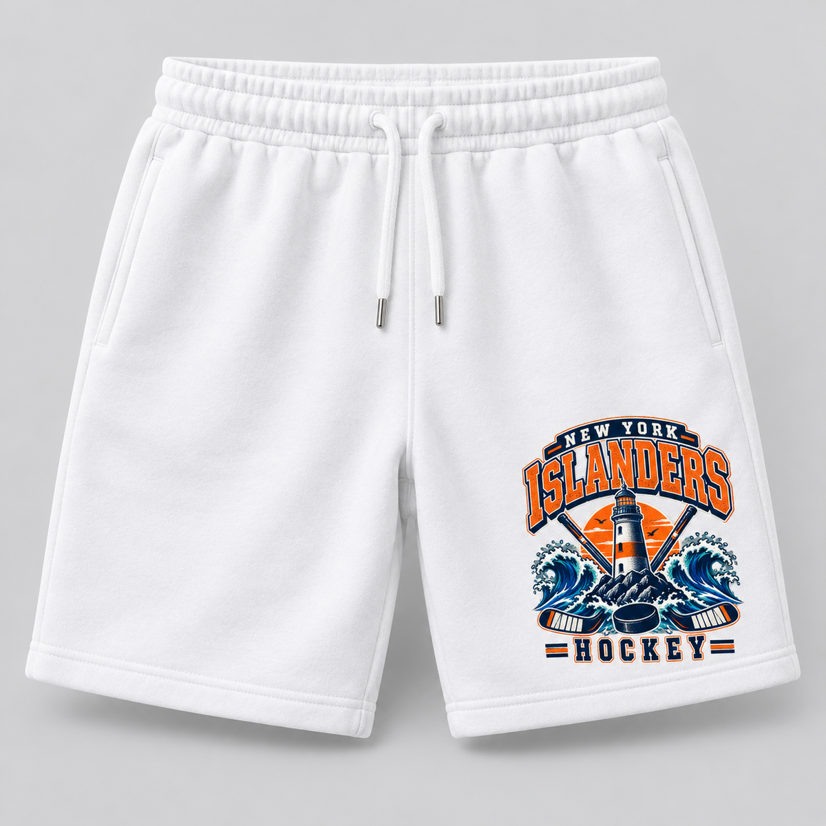 New York Islanders Coastal Retro Unisex Fleece Shorts in White, front view