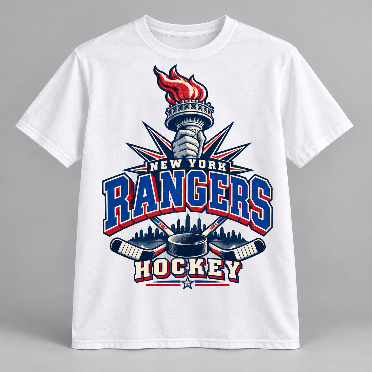 New York Rangers Torch Retro Unisex T-Shirt in White, front view