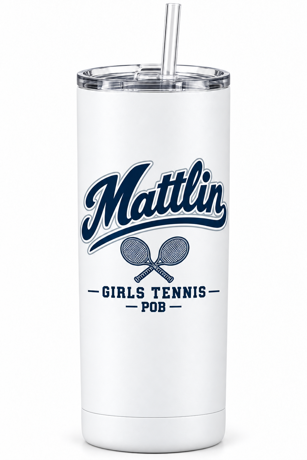 POB Mattlin Girls Tennis Heritage Script Skinny Tumbler | White