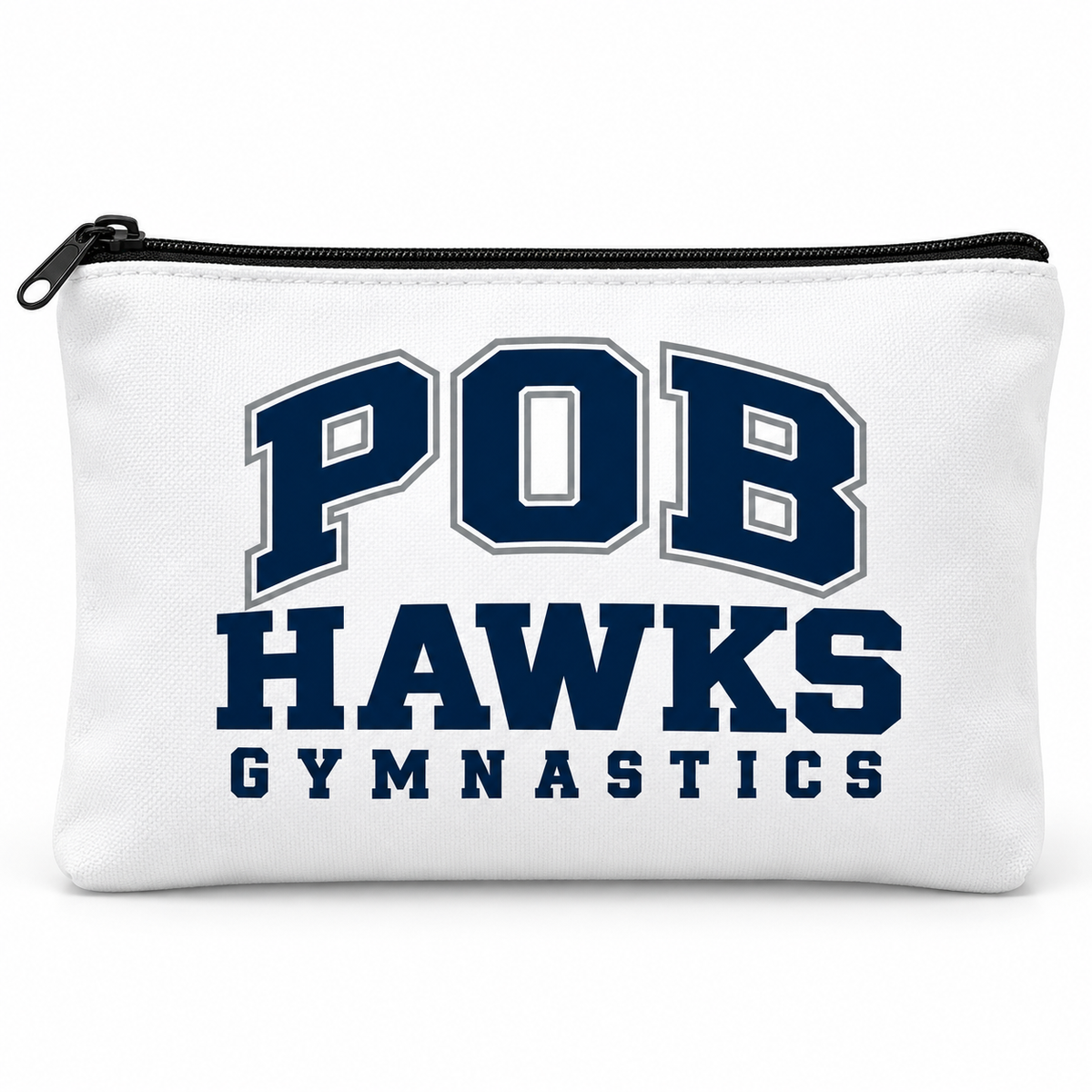 White POB Hawks Gymnastics Zipper Gear Pouch design mockup