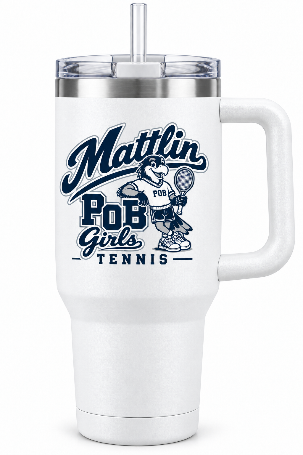 POB Mattlin Girls Tennis Retro Hawks Handled Tumbler | White