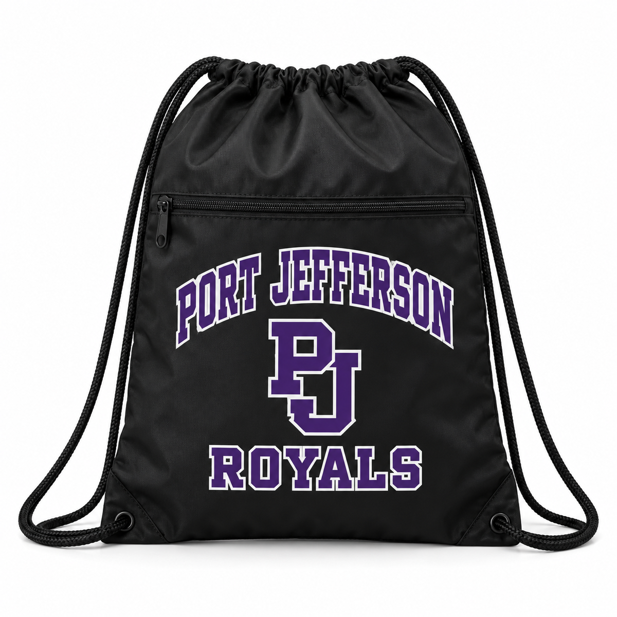 Port Jefferson Royals Zipper Drawstring Backpack - Black