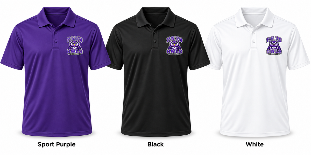 P.S. 79 Owls Adult Performance Polo color options