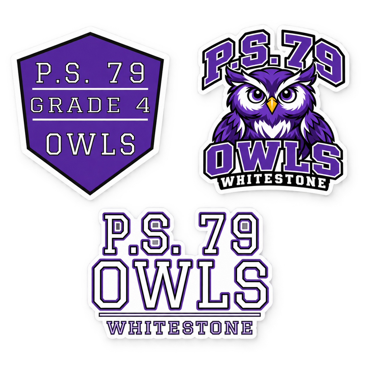 P.S. 79 Owls Grade 4 3-Piece Sticker Pack in Purple / Black / White