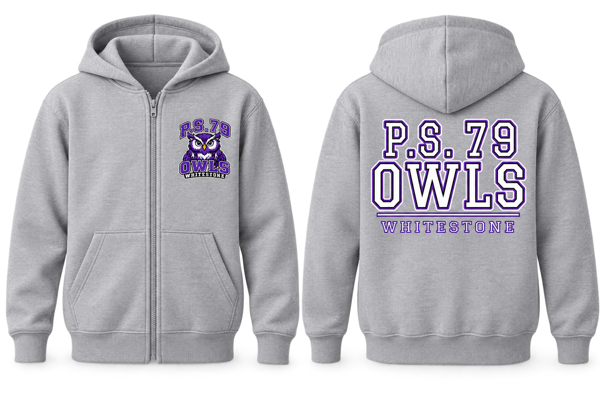 P.S. 79 Owls Youth Fleece Full-Zip Hoodie in Sport Grey