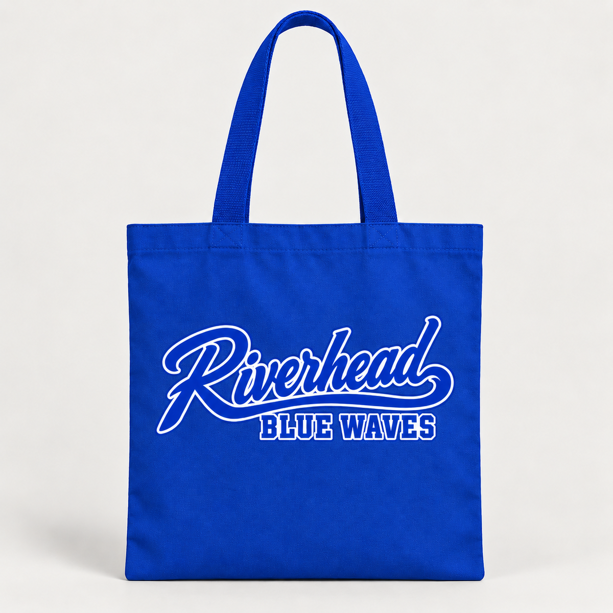 Royal blue Q800 Riverhead Blue Waves baseball script canvas tote