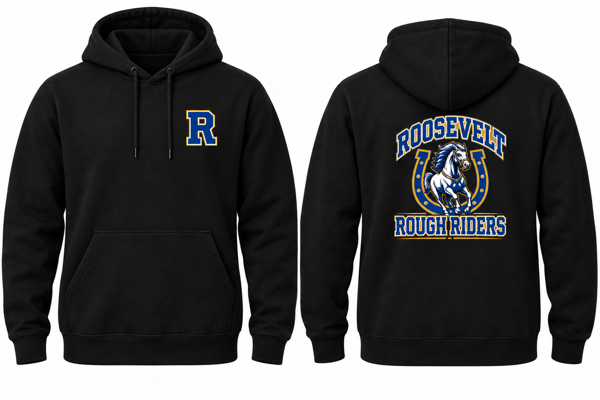 ROOSEVELT ROUGH RIDERS black hoodie front and back