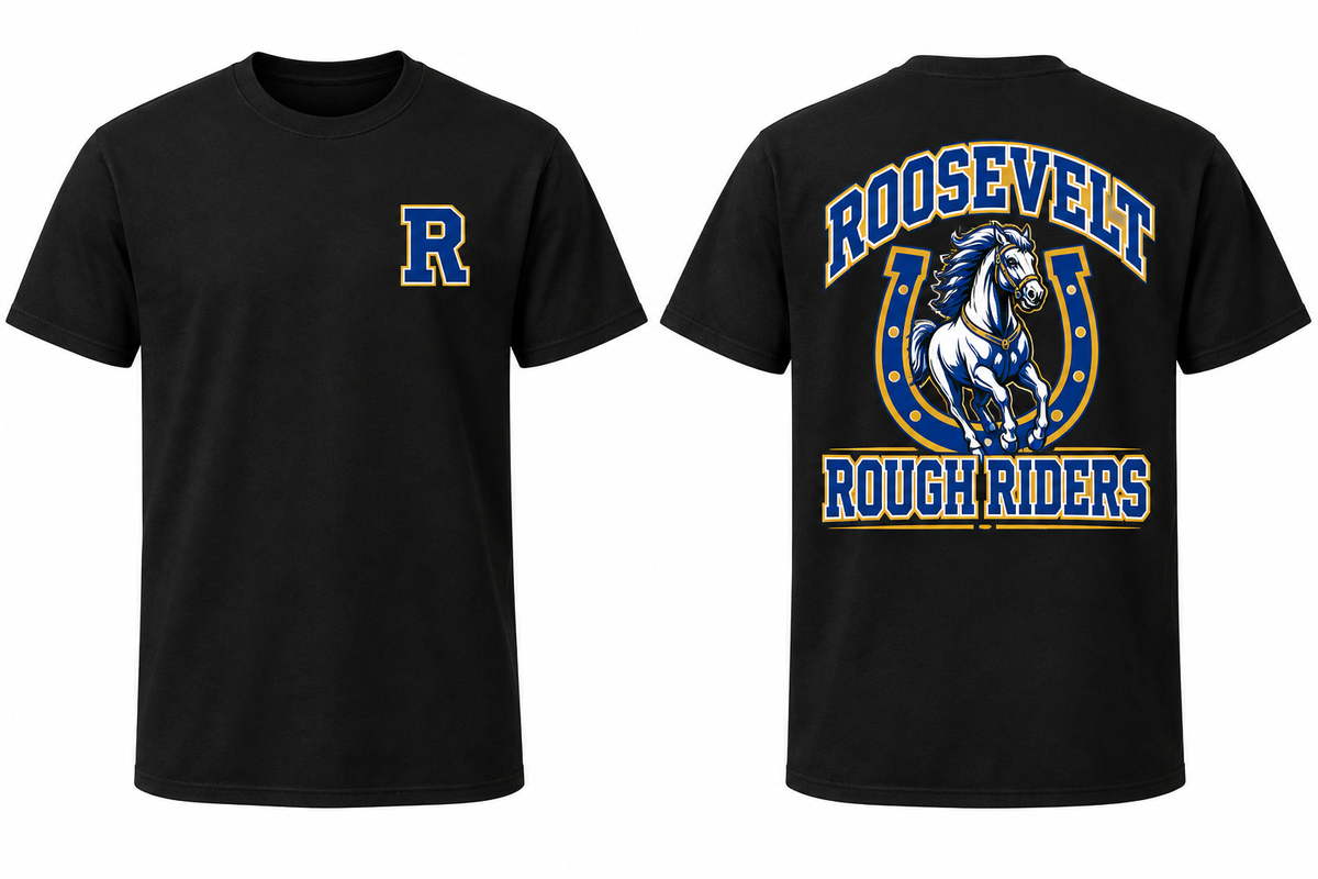 ROOSEVELT ROUGH RIDERS black tee front and back