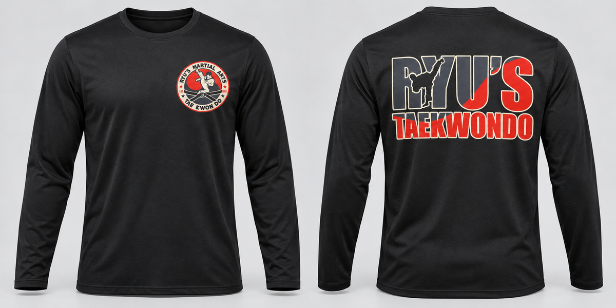 Black Ryu's Performance Long-Sleeve Tee front and back mockup