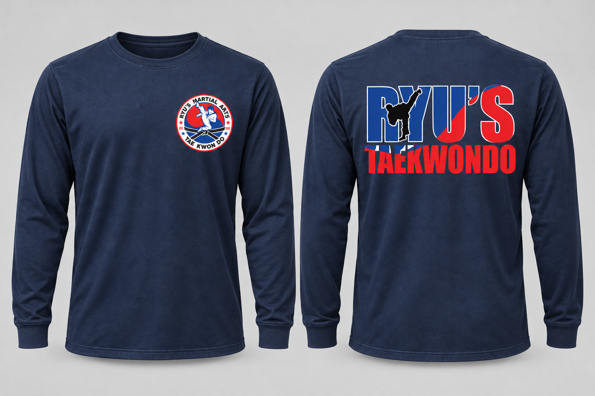 Ryu's Comfort Colors 6014 True Navy long sleeve front and back