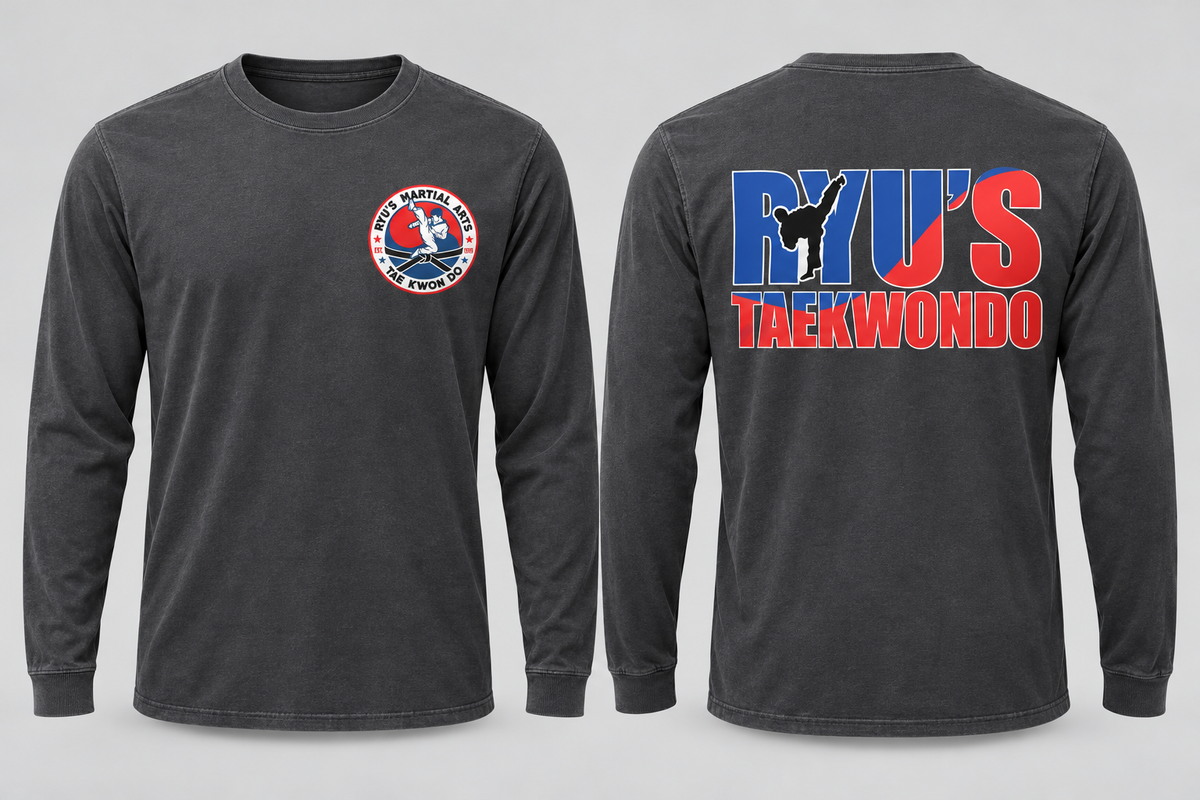 Ryu's Comfort Colors 6014 Pepper / Charcoal long sleeve front and back