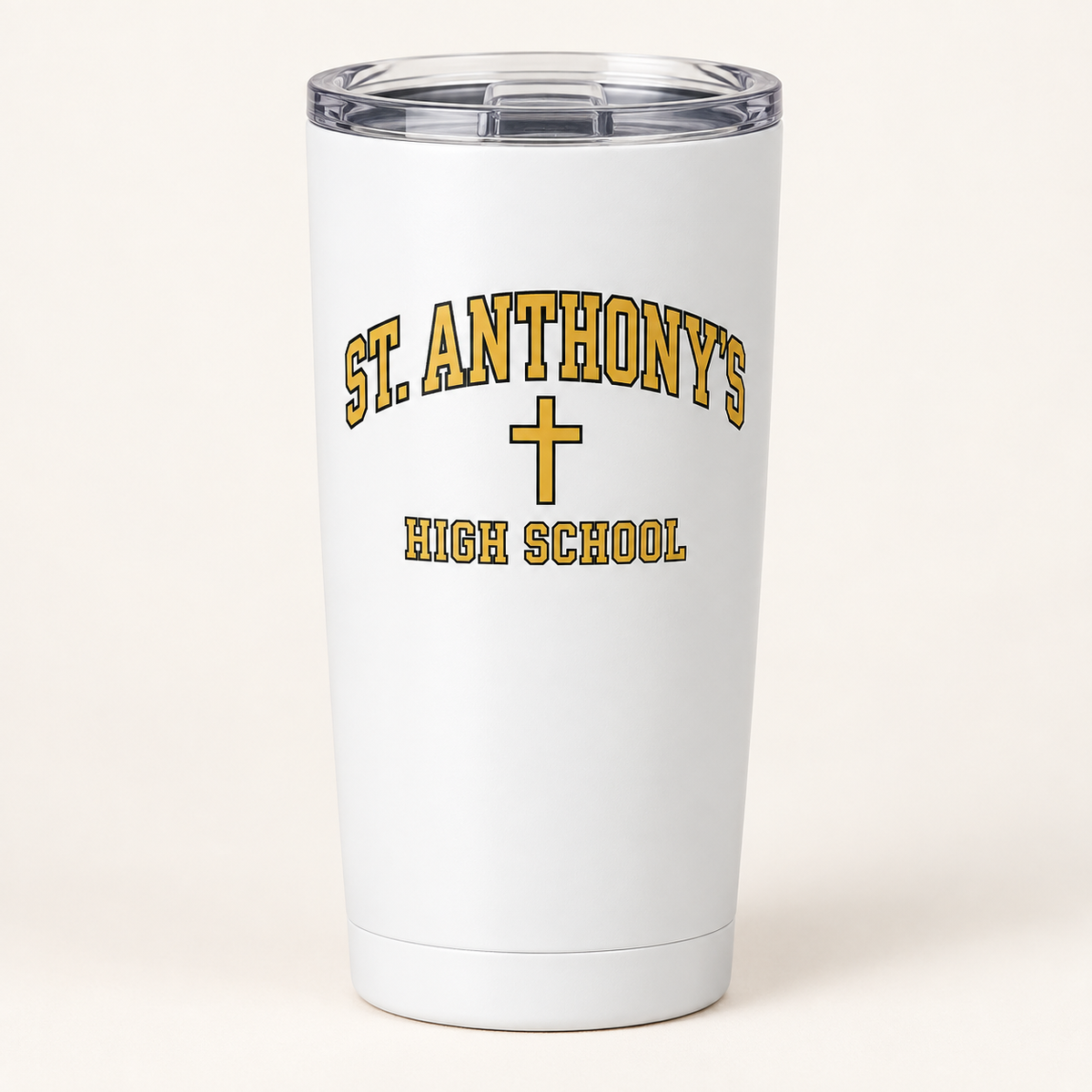 St. Anthony's High School Collegiate Travel Tumbler in White, gold collegiate design