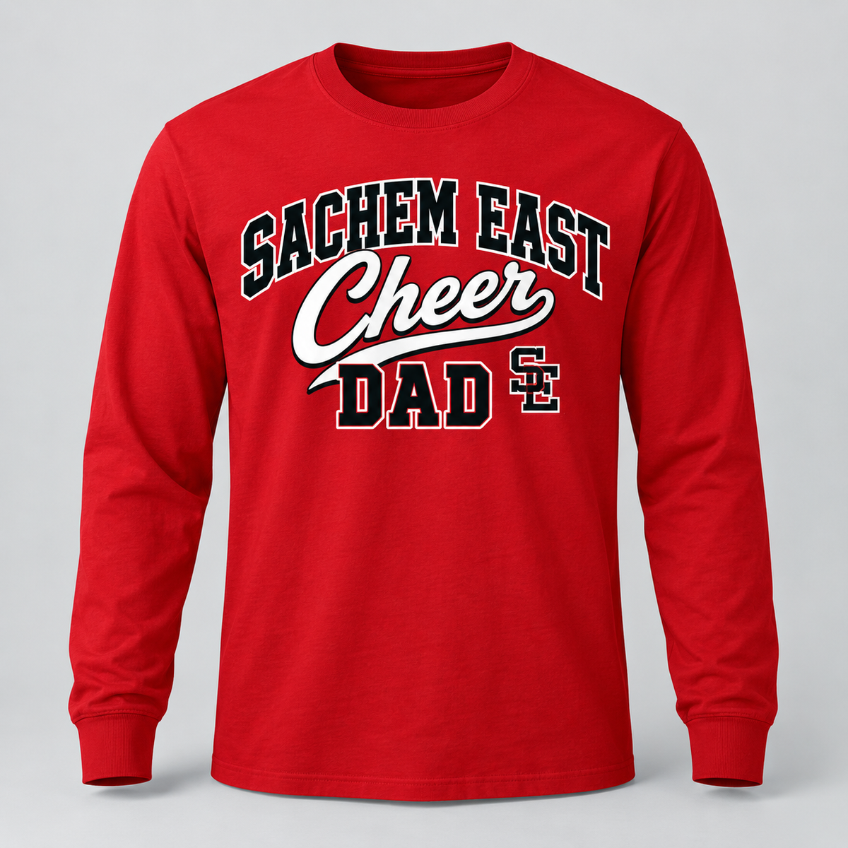 Sachem East Cheer Dad Heritage Script Long-Sleeve T-Shirt product mockup