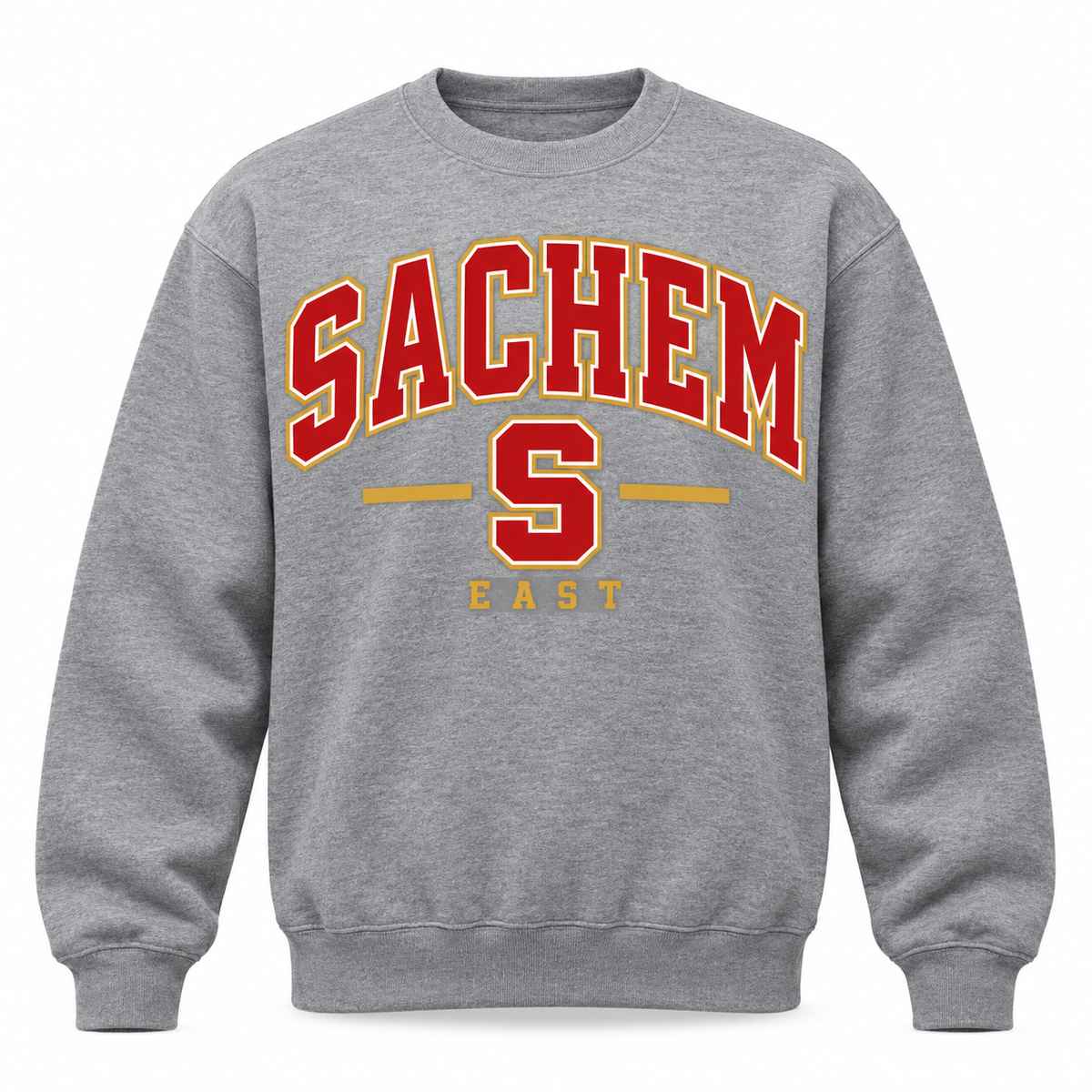 Sachem East Heritage S Crewneck Sweatshirt in Heather Gray with collegiate lettering