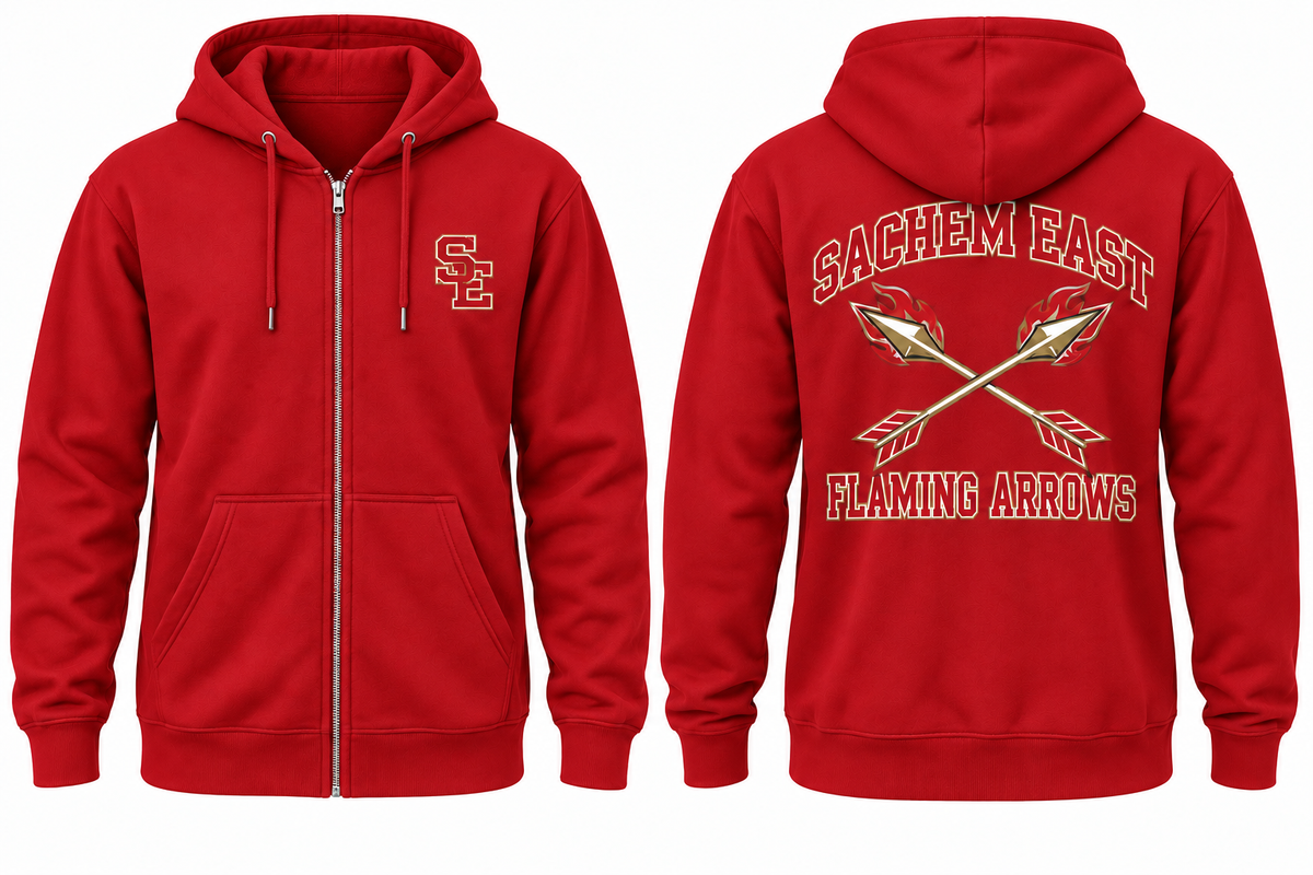 Sachem East Varsity Zip-Up Hoodie in Red