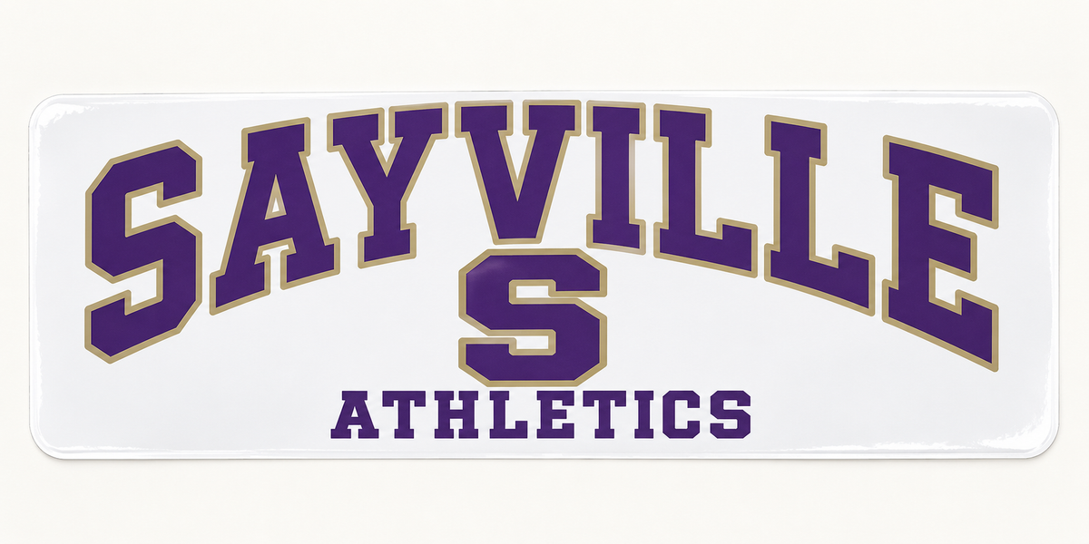 Sayville Varsity S Bumper Sticker in White; General Spirit artwork