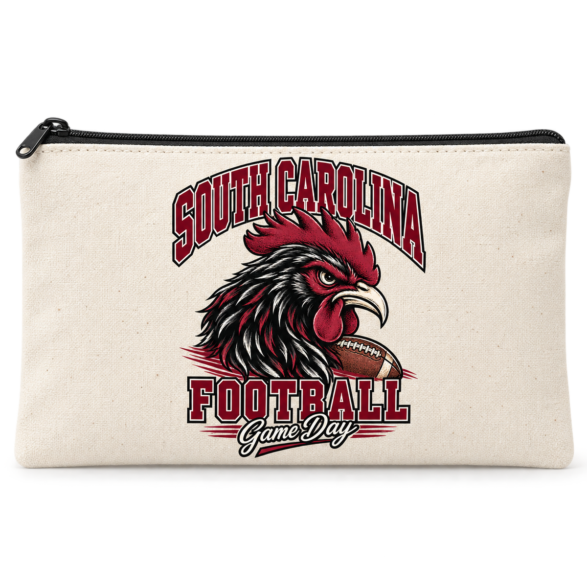 South Carolina Mascot Zippered Pencil Pouch — Natural