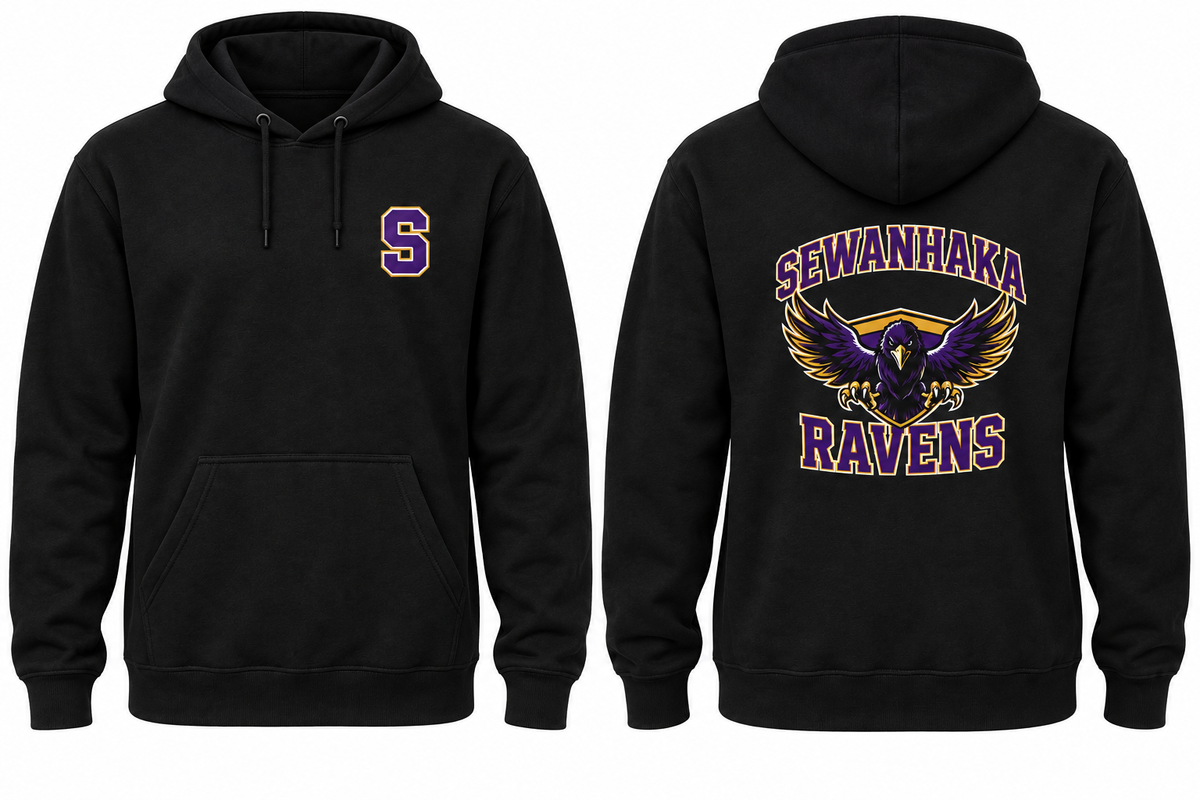 SEWANHAKA RAVENS black hoodie front and back