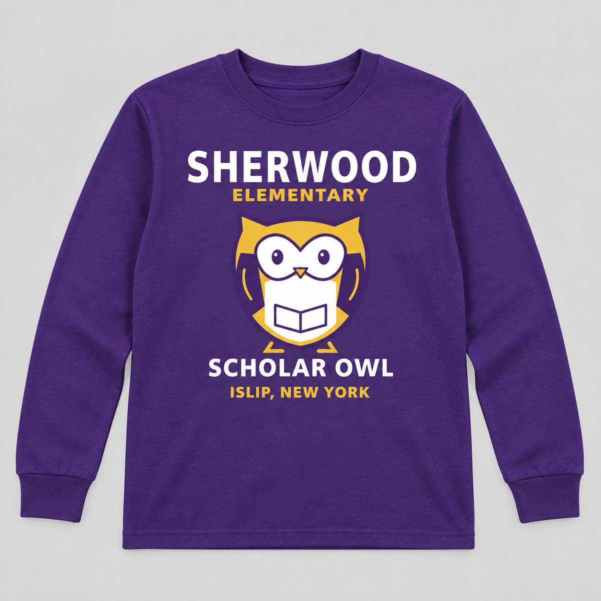Purple Sherwood Elementary Scholar Owl Youth Long Sleeve Tee