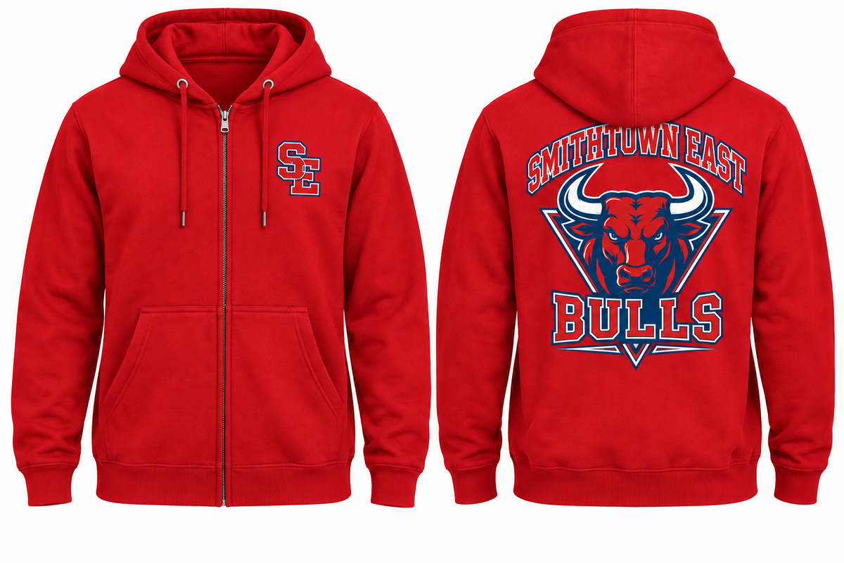 Smithtown East Varsity Zip-Up Hoodie in Red