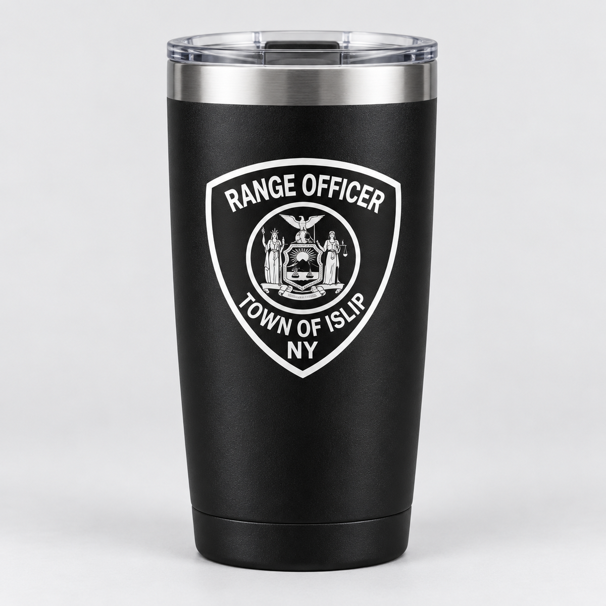 Town of Islip Range Officer 20 oz Shield Tumbler - Black shield design