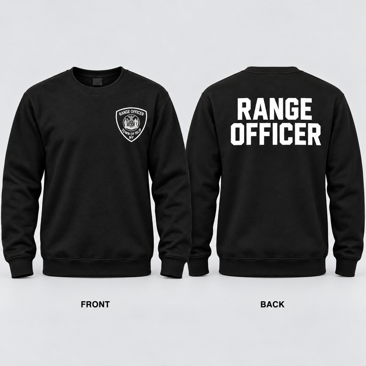 Town of Islip Range Officer Crewneck Sweatshirt - Black — front and back