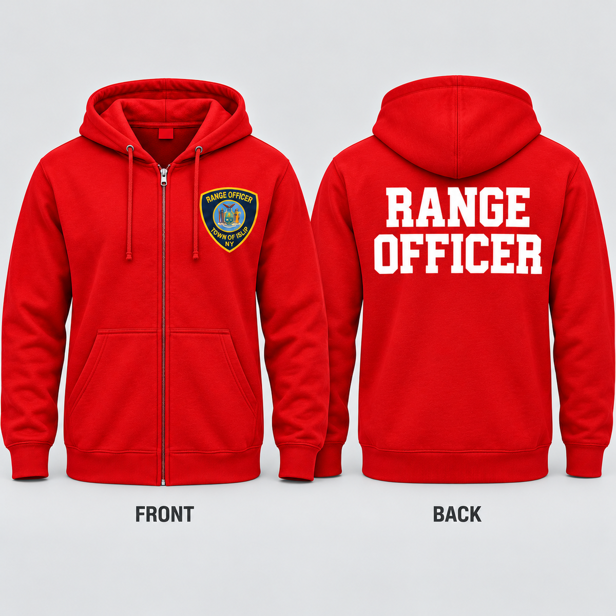 Town of Islip Range Officer Full-Zip Hoodie - Red — front and back