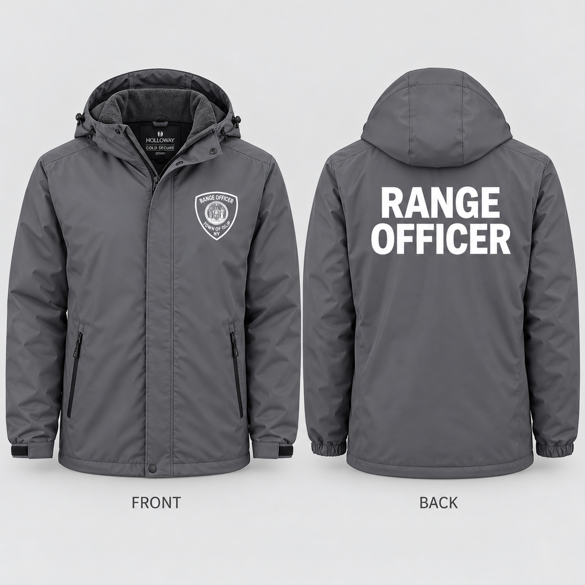Town of Islip Range Officer Holloway Cold Secure Fleece-Lined Jacket - Carbon front and back