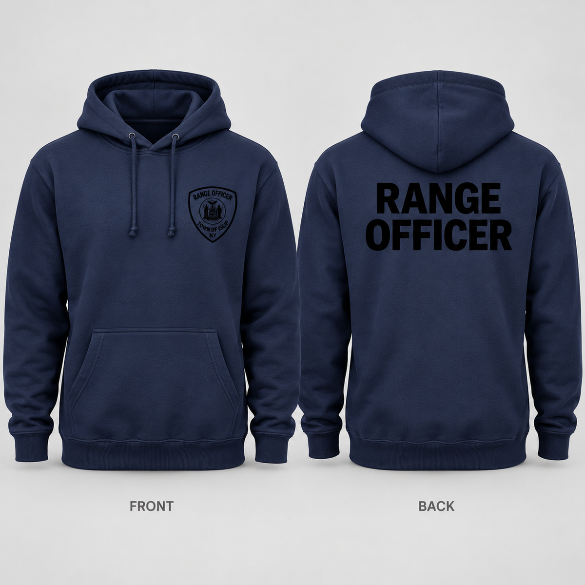 Town of Islip Range Officer Independent Trading Heavyweight Hoodie - Navy / black print front and back
