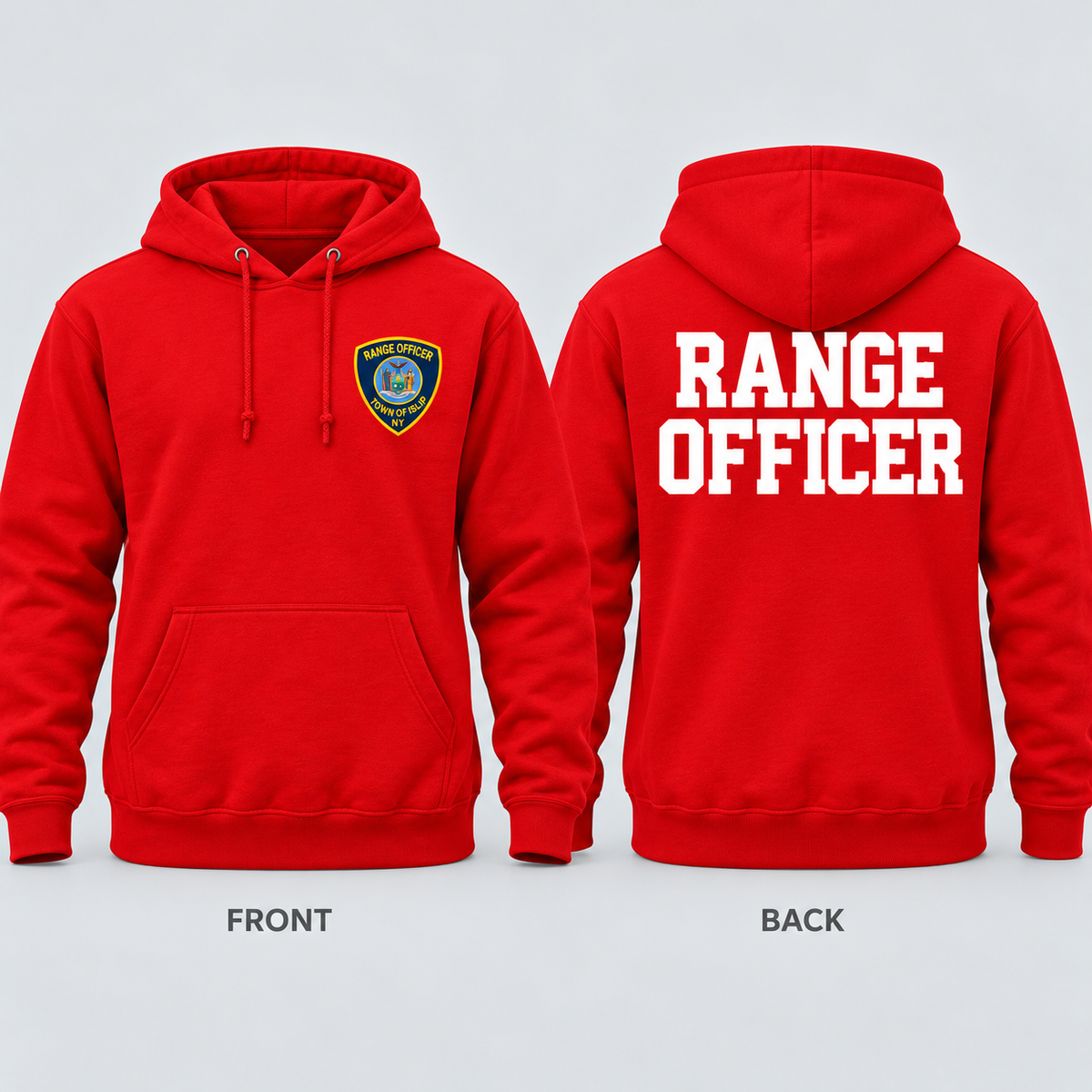Town of Islip Range Officer Independent Trading Heavyweight Hoodie - Red — front and back