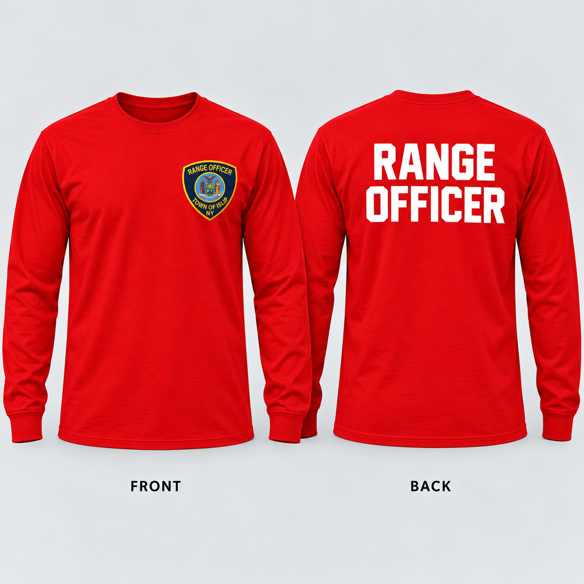 Town of Islip Range Officer Long Sleeve Tee - Red — front and back
