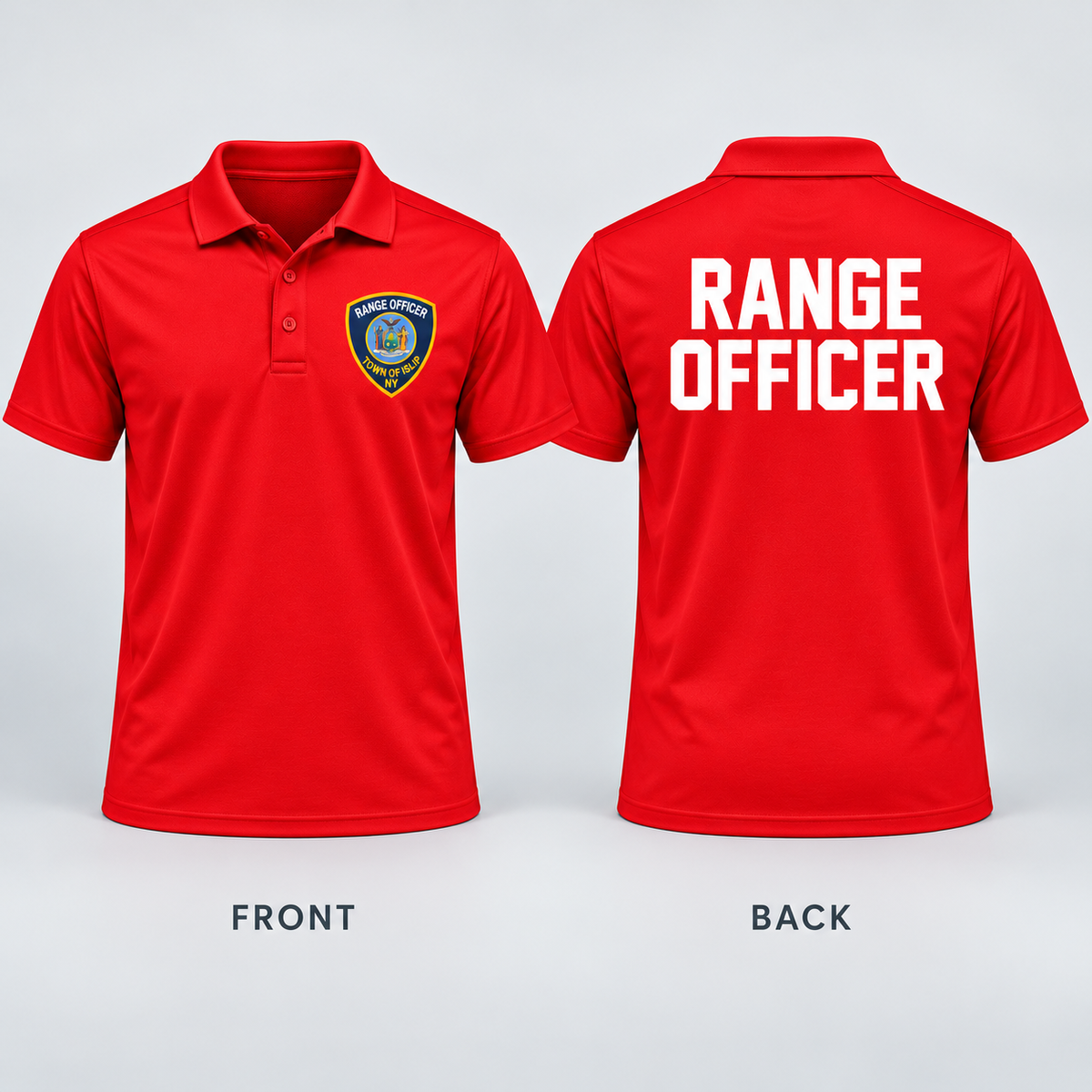 Town of Islip Range Officer Performance Golf Polo - Red — front and back