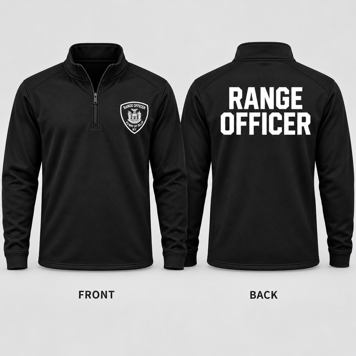 Town of Islip Range Officer Quarter Zip - Black — front and back