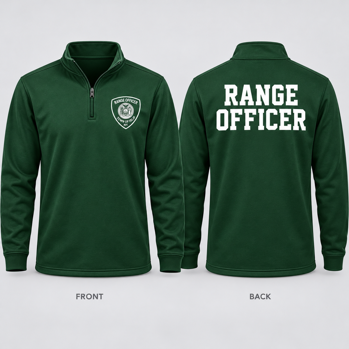 Town of Islip Range Officer Quarter Zip - Forest Green — front and back