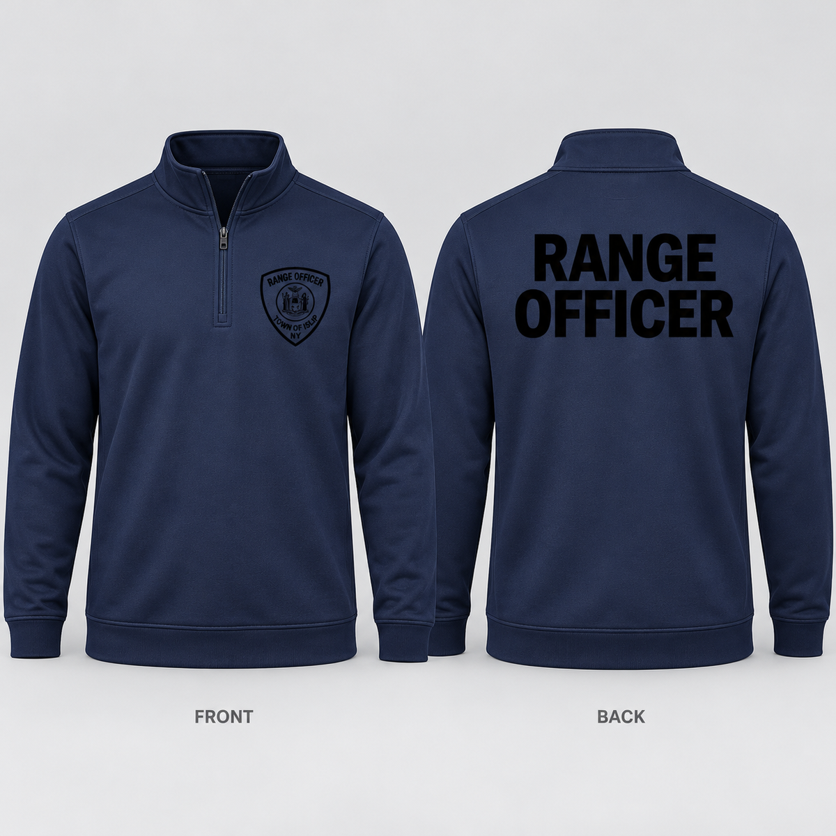Town of Islip Range Officer Quarter Zip - Navy / black print front and back