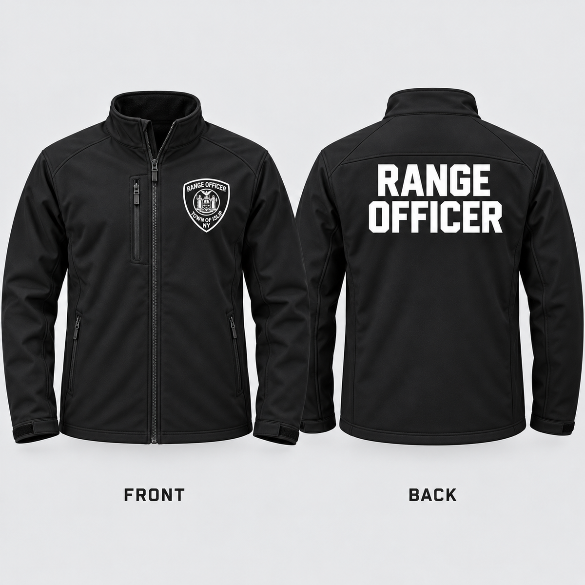 Town of Islip Range Officer Softshell Jacket - Black front and back