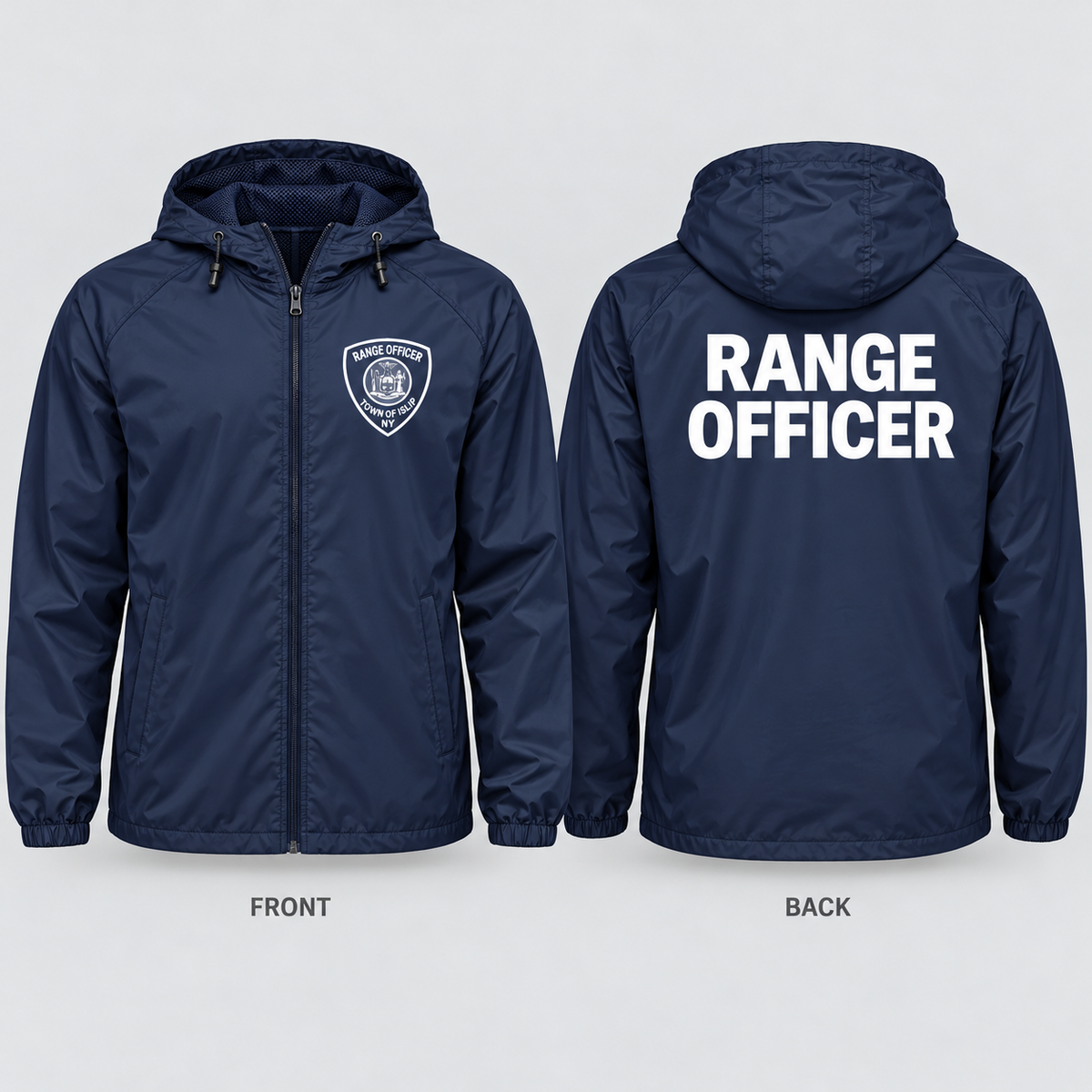 Town of Islip Range Officer Independent Trading Full-Zip Windbreaker - Classic Navy front and back