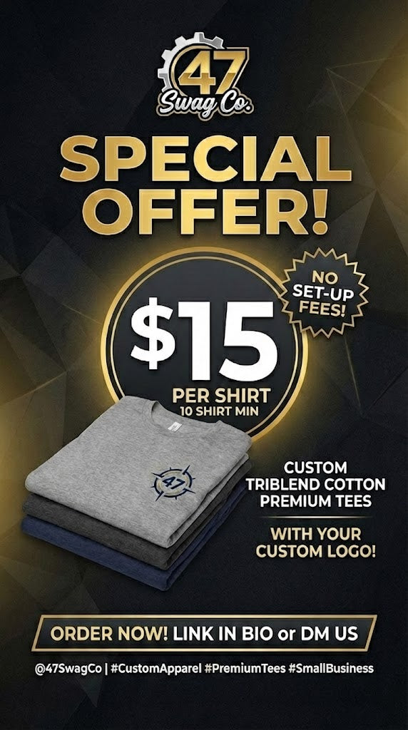 12 Custom Shirts — Front & Back — $180