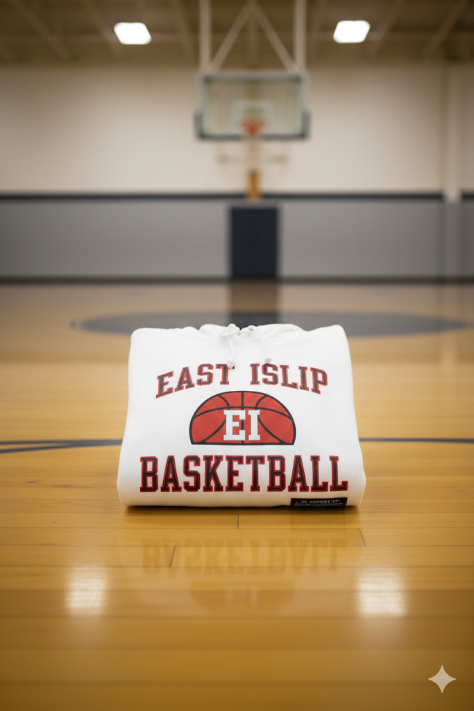 East Islip Basketball Hoodie – Classic White Edition - CUSTOM BACK