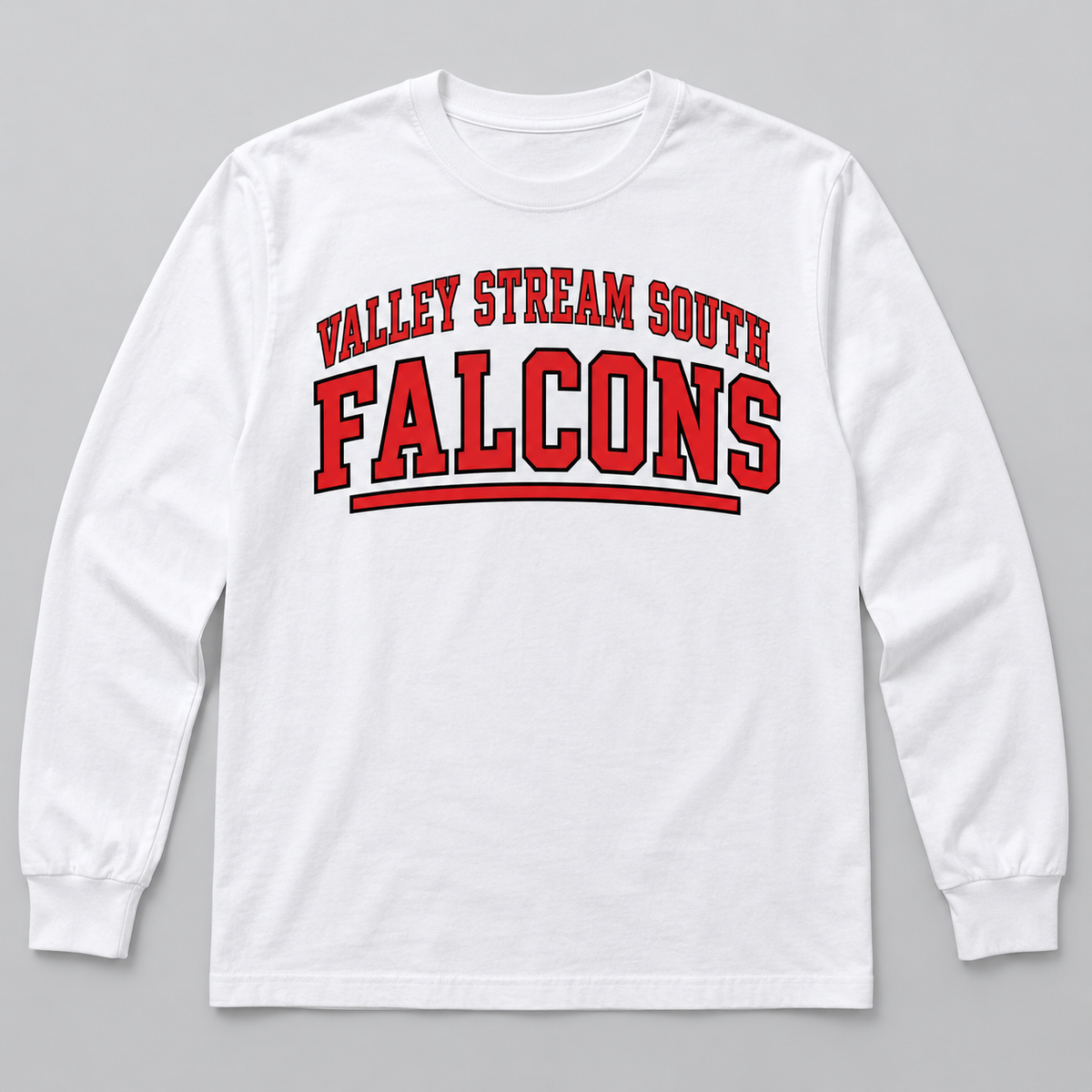 Valley Stream South Campus Adult Long-Sleeve T-Shirt, White, digital mockup
