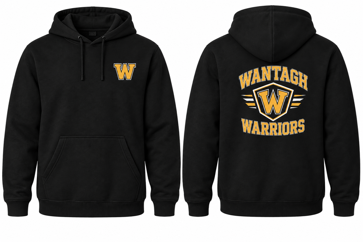 WANTAGH WARRIORS black hoodie front and back