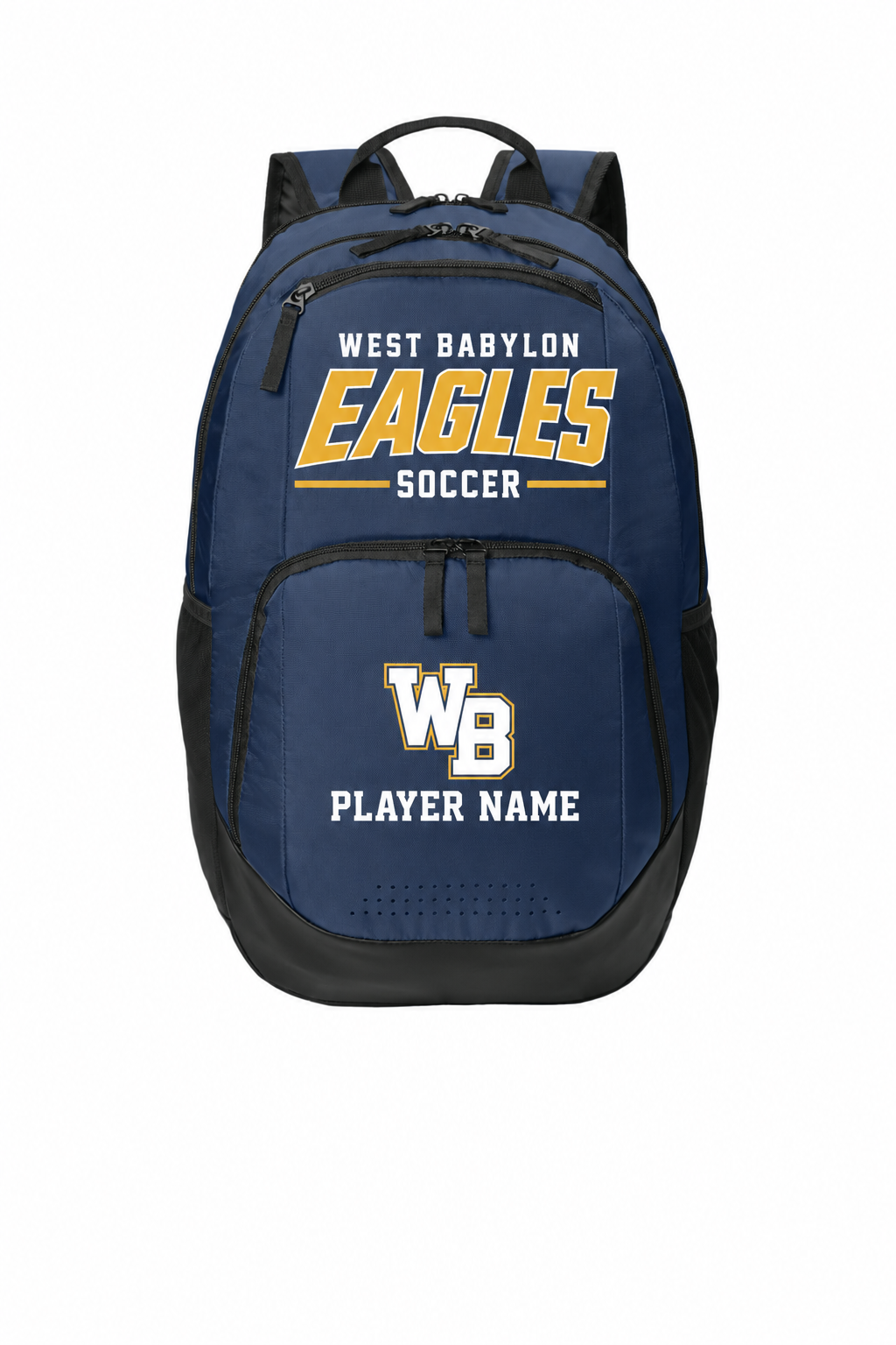 West Babylon Eagles Soccer Athletic Block Sport-Tek BST200 Personalized Backpack in Navy
